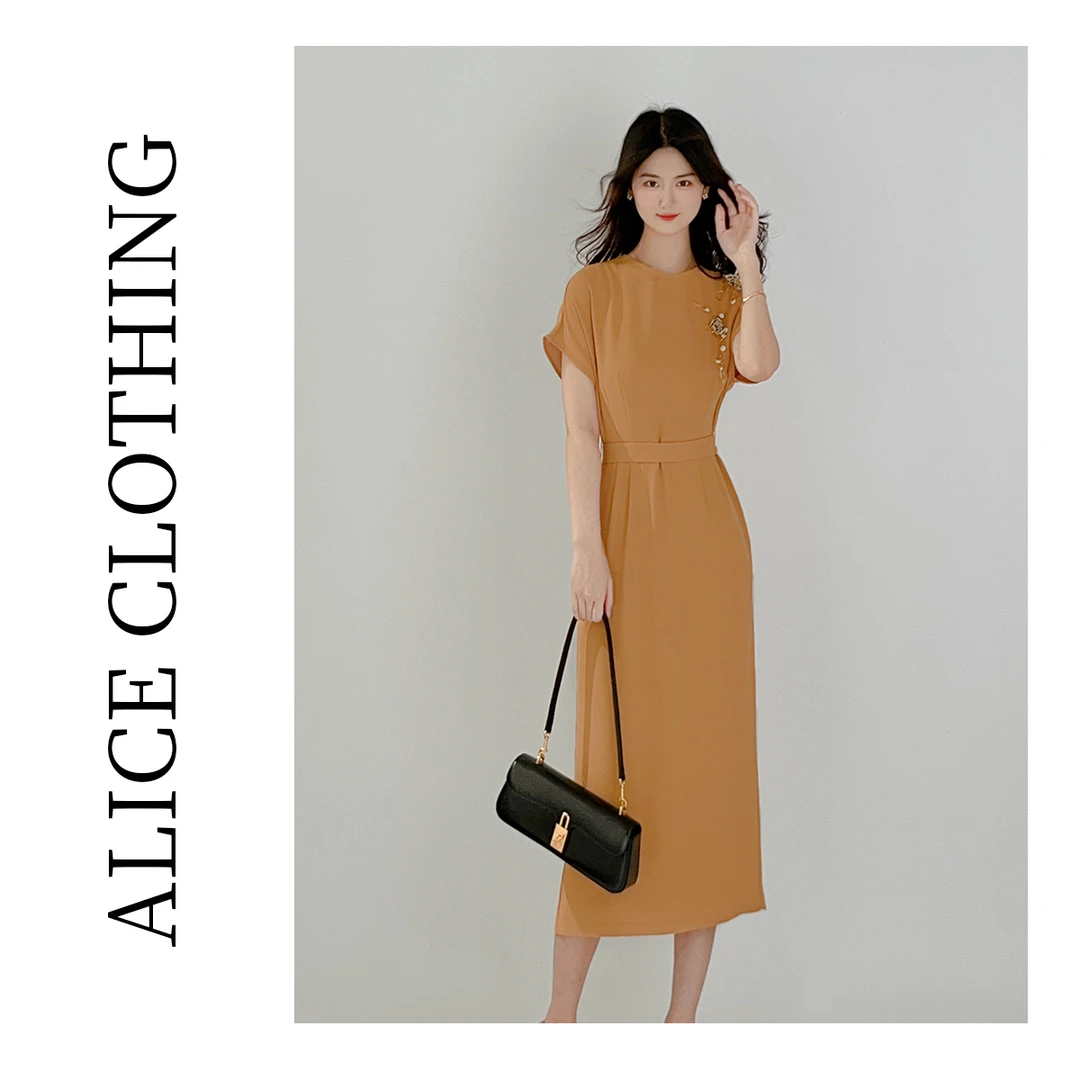 5 alicelulu “温文尔雅”连衣裙】柔滑醋酸 立体珠花 280107B