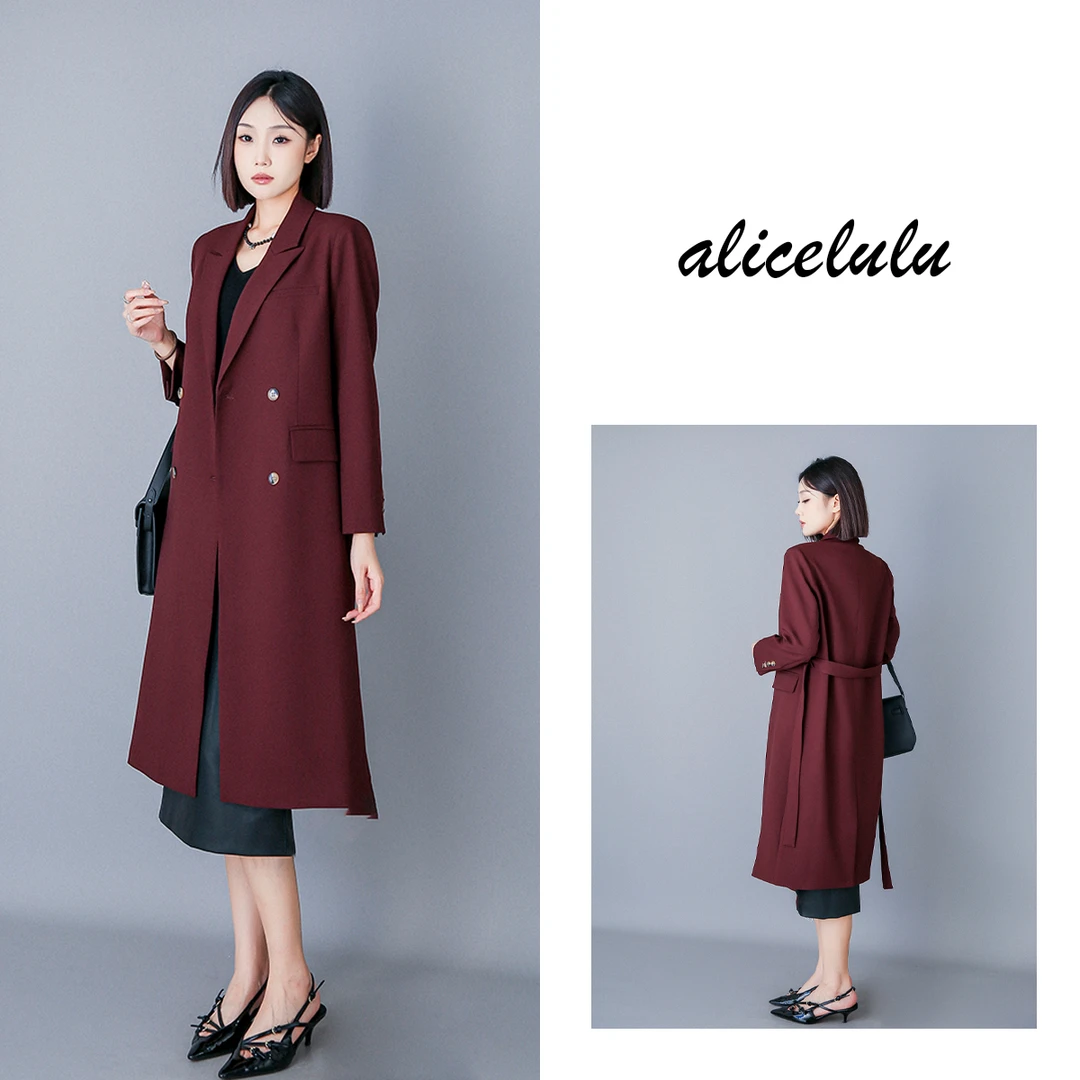1 ALICE “撑气场”长款外套 飒美有型 特调酒红 S2139601T