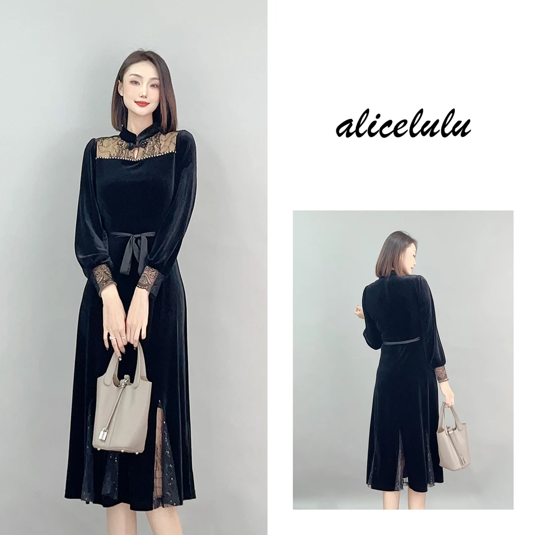 3 ALICE “民国闺秀”连衣裙 国风盘扣 蕾丝丝绒 S2141265A