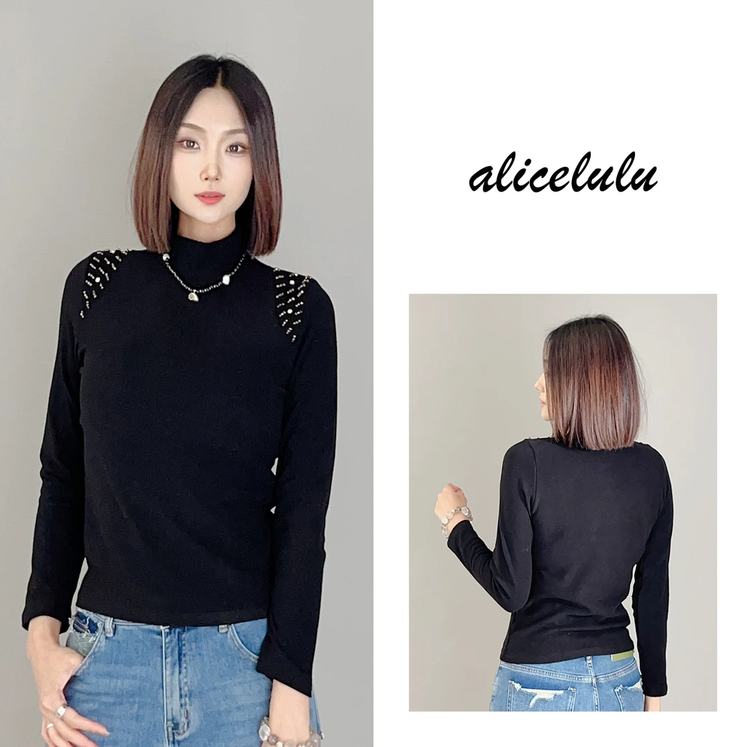 3 ALICE “璀璨满肩”打底衫 重工钉钻 绵柔亲肤 S1034546T