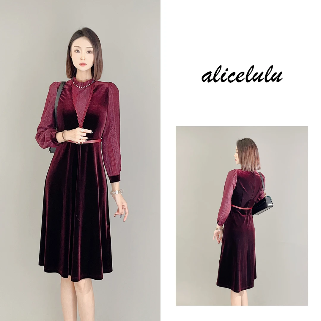 6 ALICE “柔情绮梦”连衣裙 柔美蕾丝 华美丝绒 S1034576W