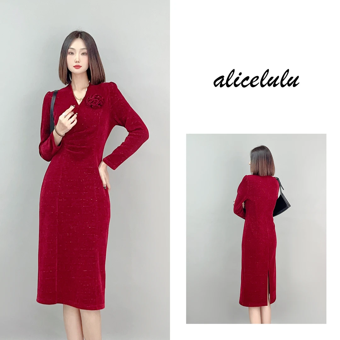 3 ALICE “梦中红裙”连衣裙 手工捏花 华美显瘦 S2141233E