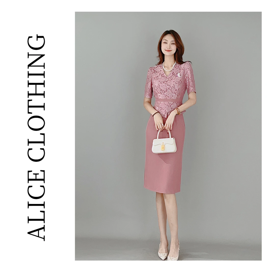 3 ALICE “人面桃花”连衣裙 蕾丝亮片 层次拼接 S2138128W