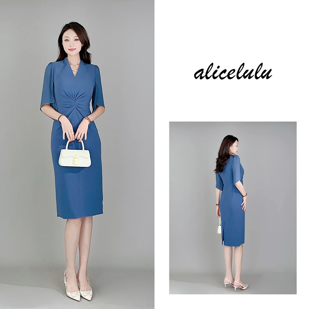 1 ALICE “海的女儿”连衣裙 优雅褶皱 端庄显瘦 S2138338D