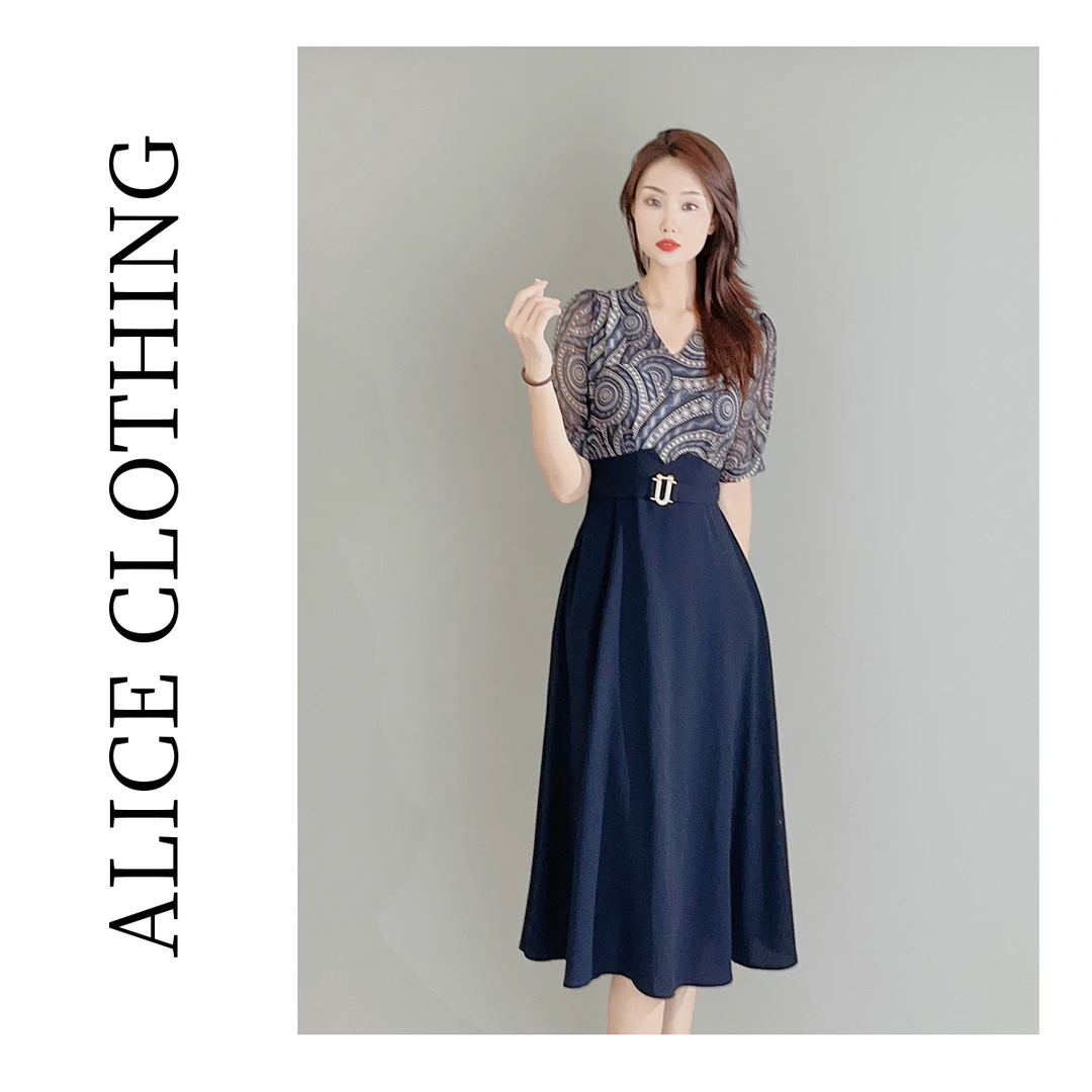1【ALICE “时尚明珠”连衣裙】优雅拼接 端庄雅致 H1033215Q