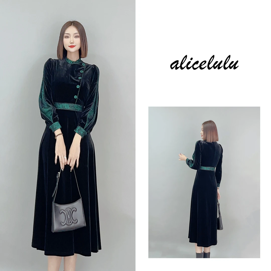 1 ALICE “翡翠之夜”连衣裙 优雅拼接 端庄雅致 S2141421Q