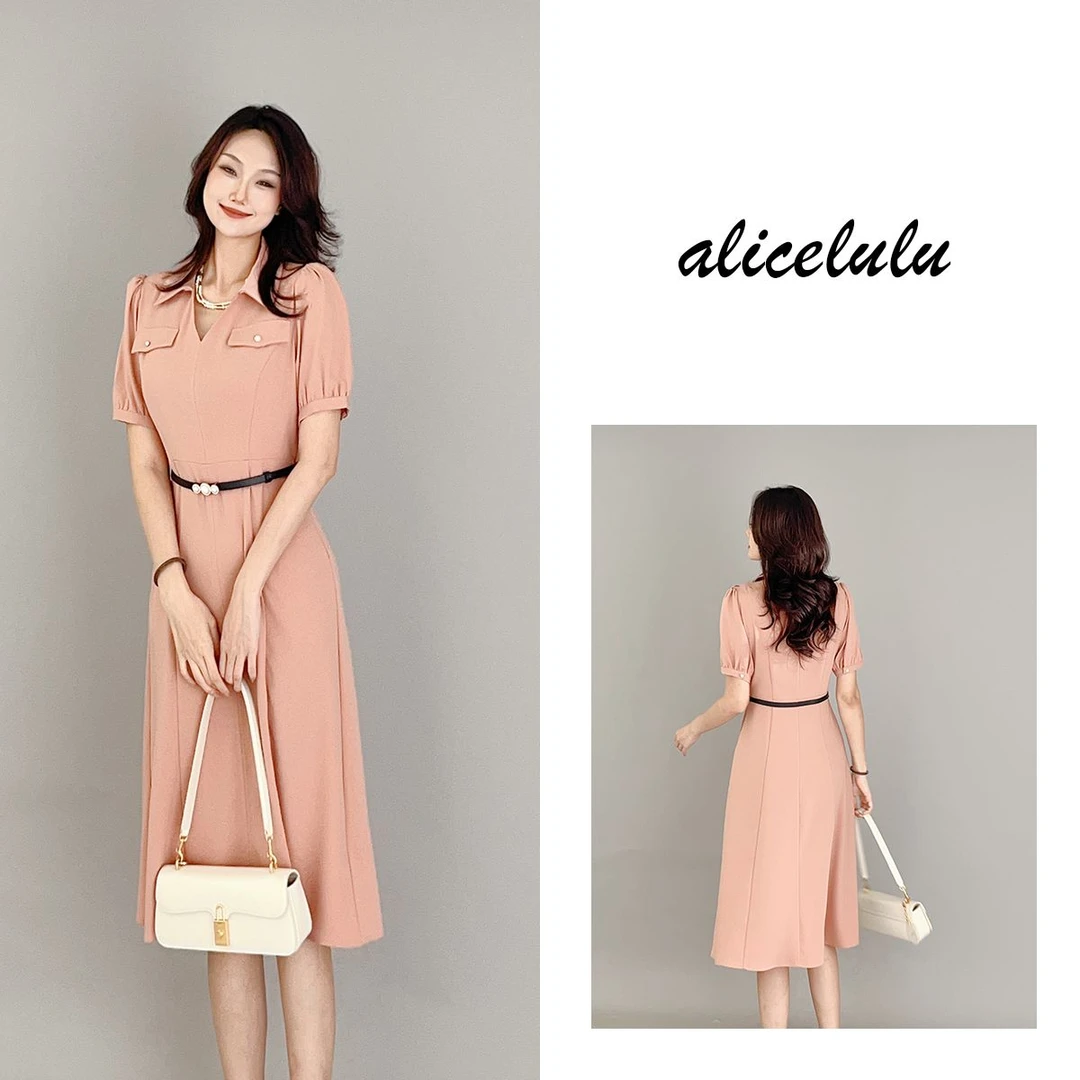 1 ALICE “柔光粉橘”连衣裙 柔滑醋酸 优雅通勤 S1033657Q