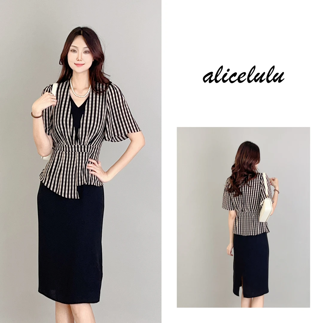 2 ALICE “条纹协奏”连衣裙 层次拼接 优雅职场 S1033960Q