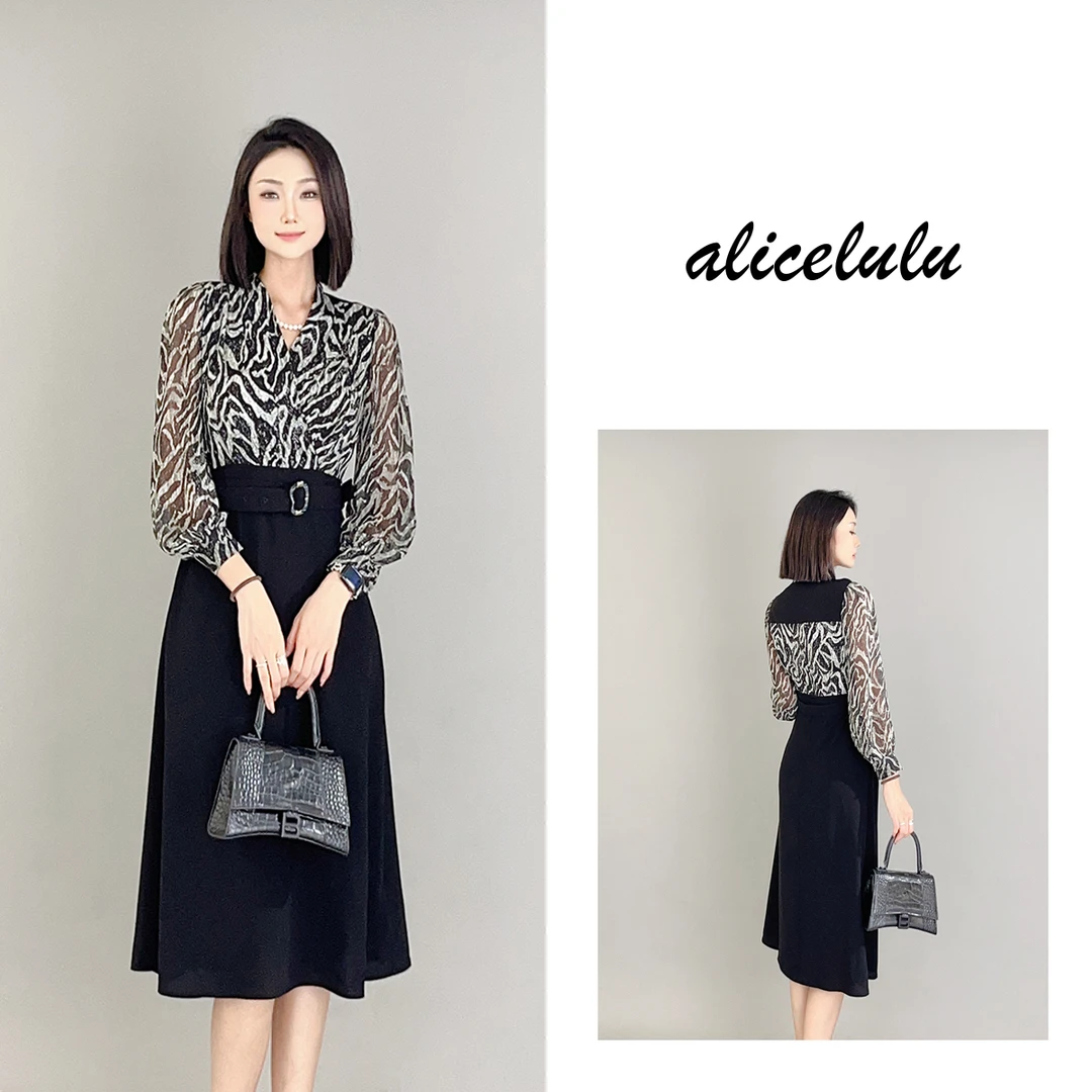 1 ALICE “斑马魅影”连衣裙 优雅拼接 时髦洋气 S1034155J
