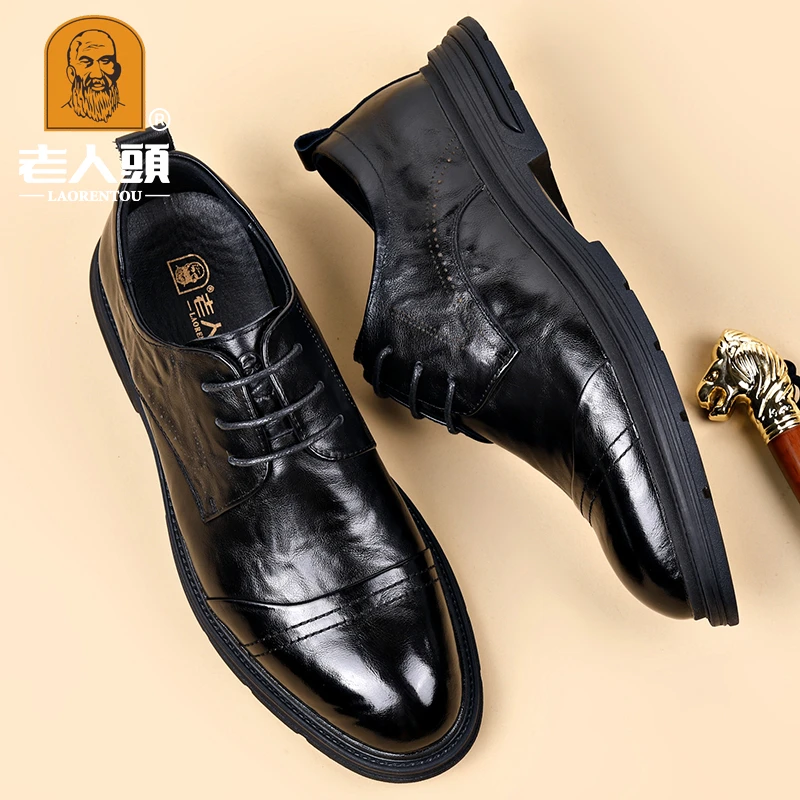 老人头男士正宗牛皮休闲男皮鞋透气英伦2025新款上等头层牛皮男鞋