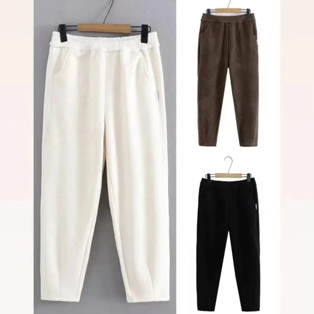 大码女装冬季加绒加厚松紧腰弹力宽松显瘦哈伦束脚休闲裤8228-1