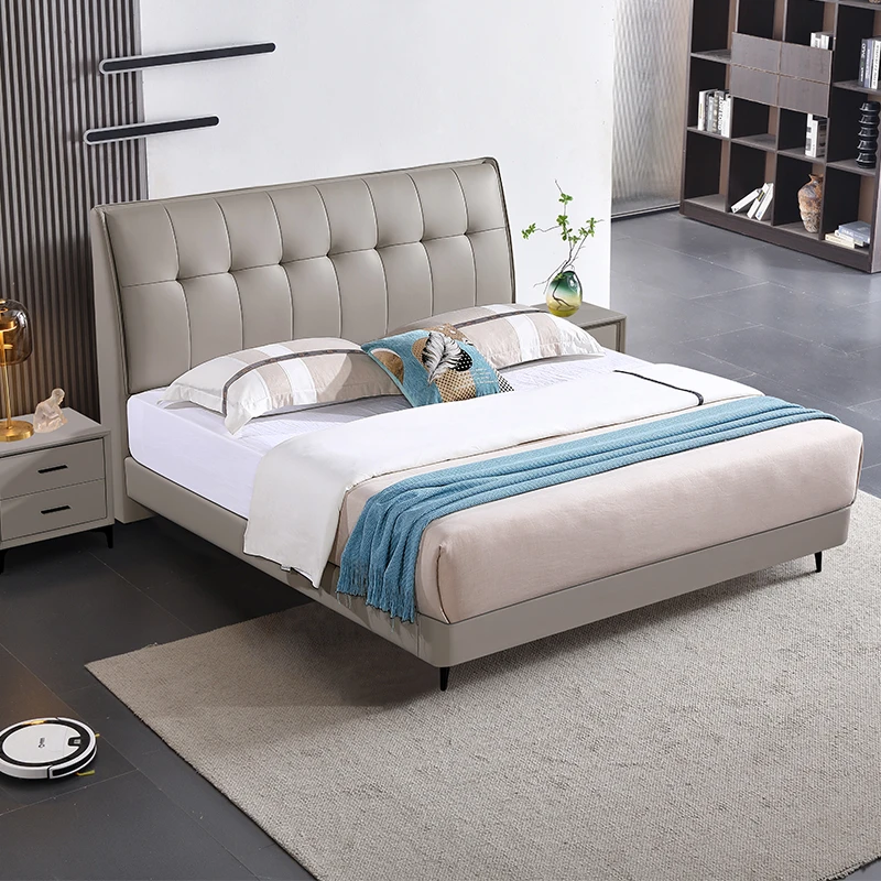 526头层牛皮床轻奢软床主卧双人床简约大床主卧室婚床成套高箱