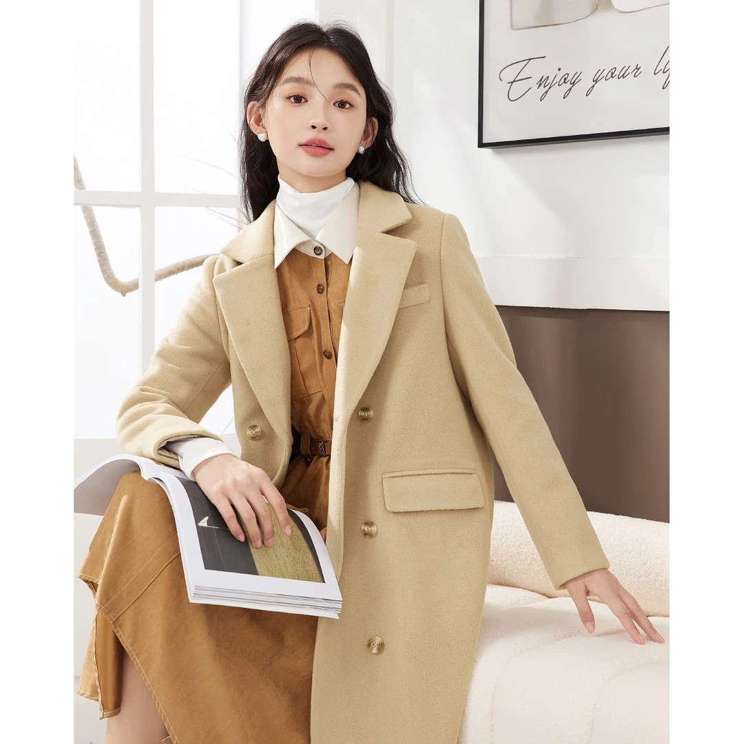 IEF/爱依服2023新款秋季韩系气质中长款大衣高级外套女小个子黑色