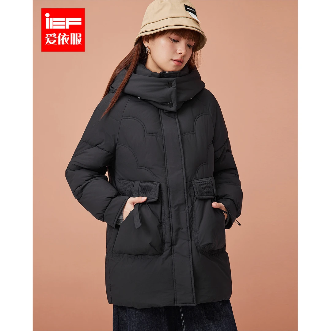 IEF/爱依服2025冬季新款韩版简约纯色通勤百搭大口袋羽绒中外套