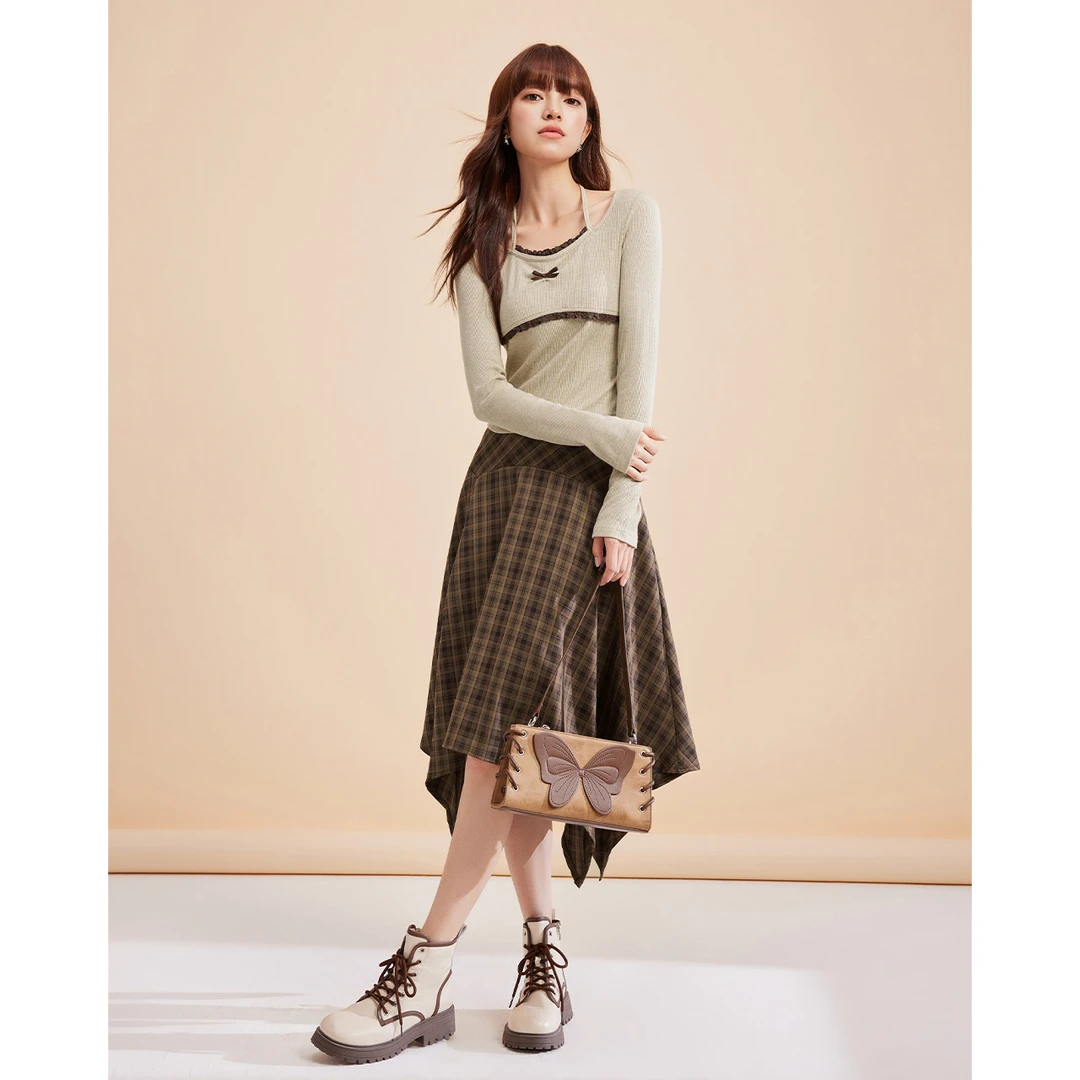 IEF/爱依服2025秋季新款时尚复古美式设计感格子百搭棉上下套裙