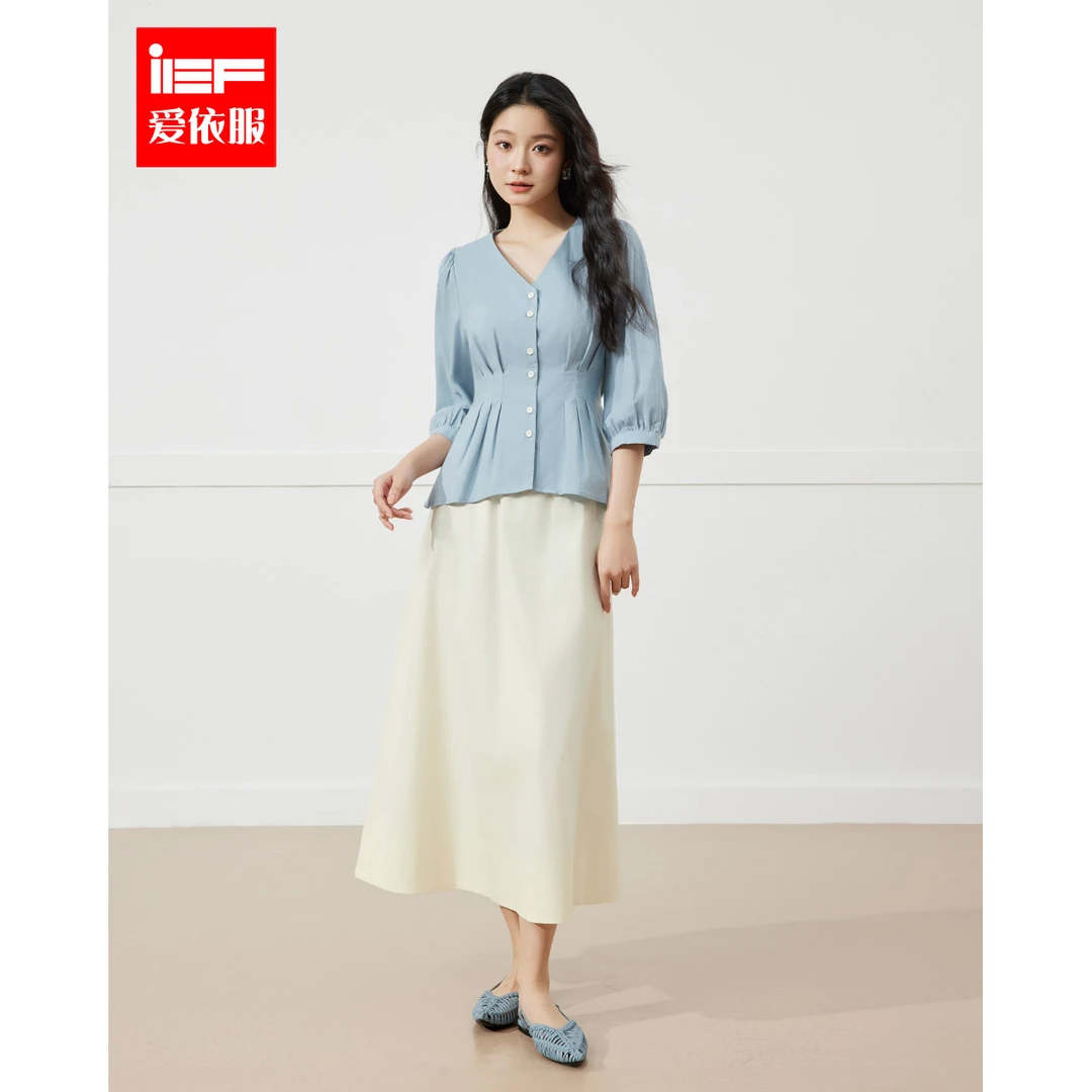 IEF/爱依服2025夏季新款法式简约设计优雅气质显瘦七分袖上下套裙
