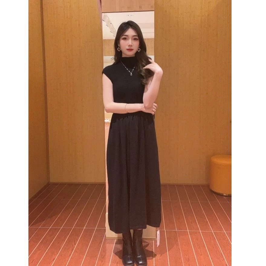 IEF/爱依服连衣裙2025夏秋新款韩版简约纯色气质感毛织背心长裙