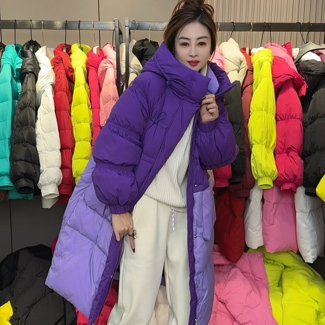 【二姐专属9918】2024新款时尚百搭长款拼色潮流户外白鸭绒羽绒服