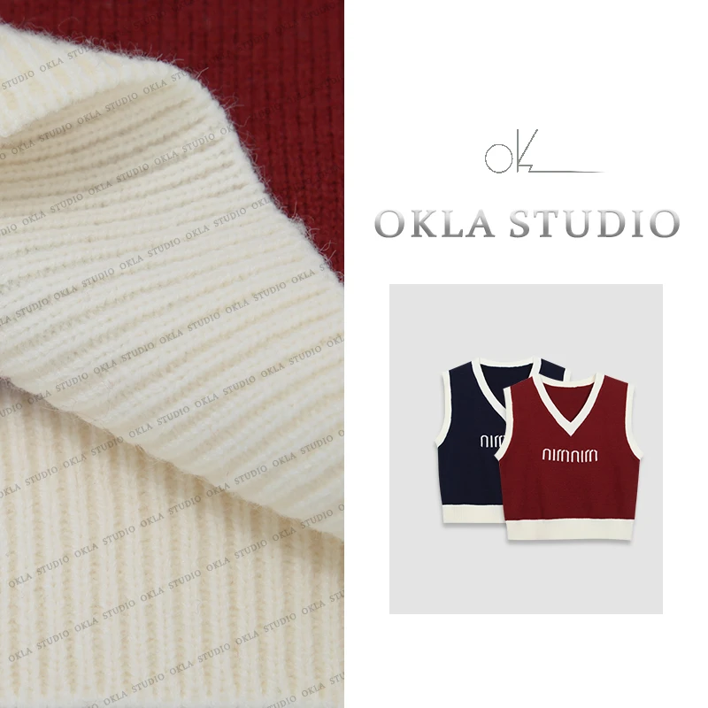 2025春款拼色字母提花针织马甲女秋冬叠穿外搭无袖毛衣背心667