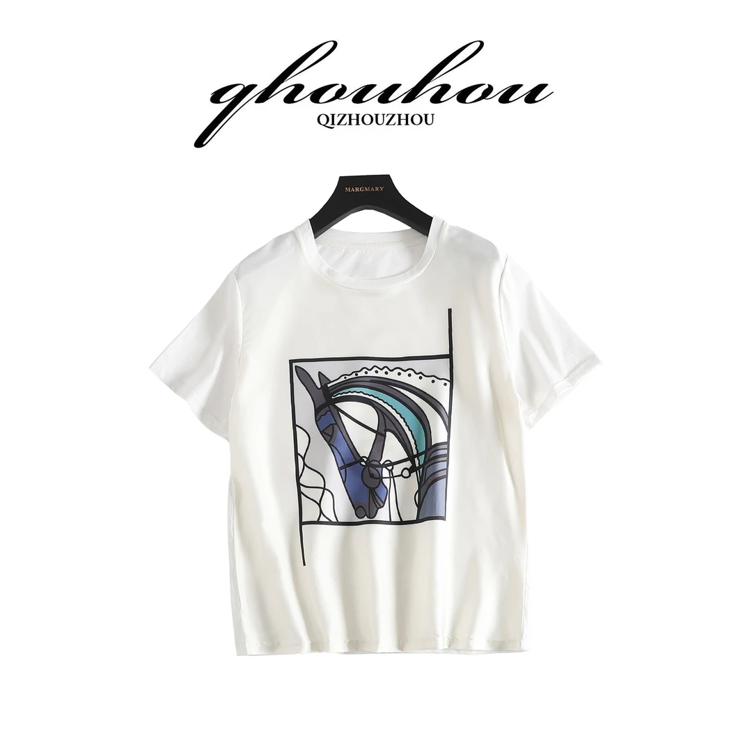 2024夏季新款马头T恤轻奢时尚休闲潮流设计师款圆领