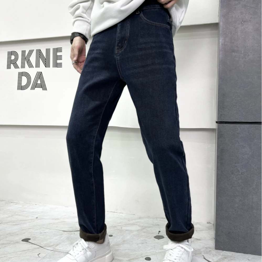 2024-冬季男士新品时尚百搭蓝色系加绒加厚牛仔裤【5709】