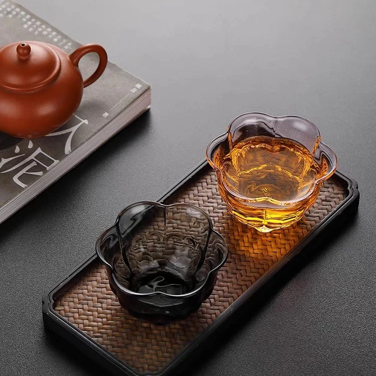 品德坊梅花玻璃杯品茗杯耐热高硼硅玻璃材质主人杯功夫茶具玻璃杯