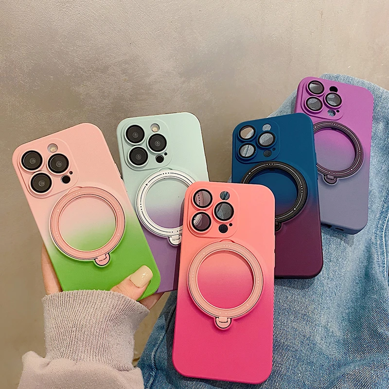 渐层色磁吸旋转支架适用适用苹果15promax手机保护壳iphone14超火