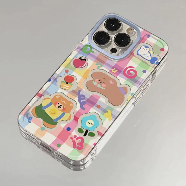 涂鸦格纹卡通适用苹果14手机壳iPhone15promax新款nova12华为mate