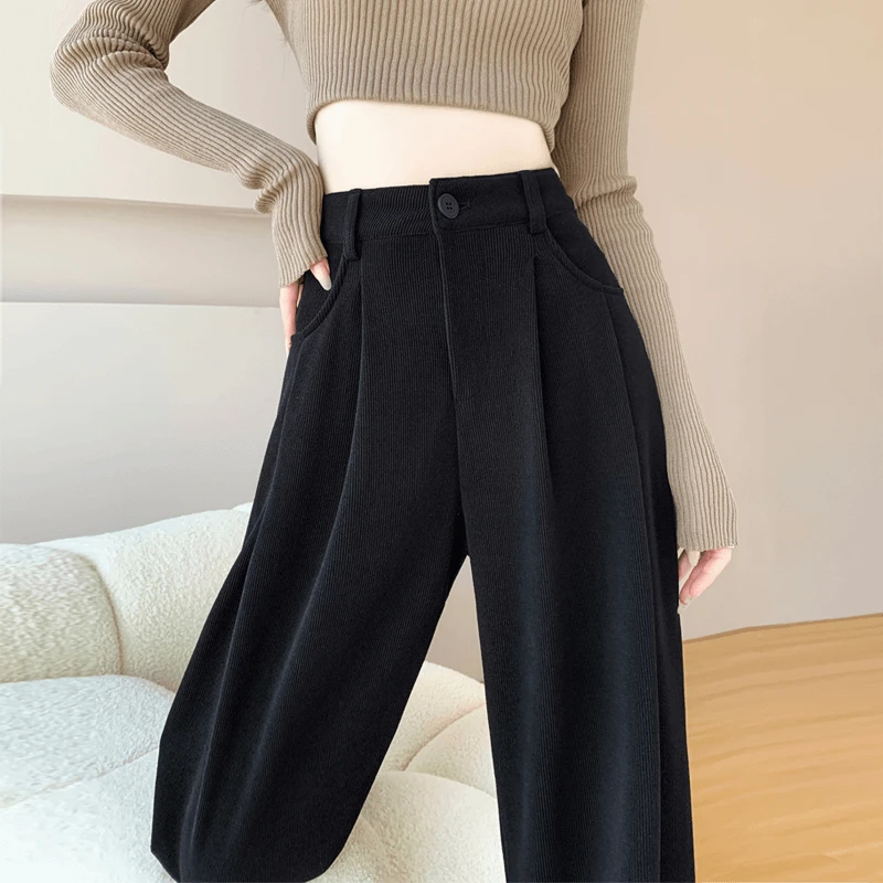 雪尼尔阔腿裤女2025新款秋冬季高腰显瘦垂感休闲美拉德窄版裤女