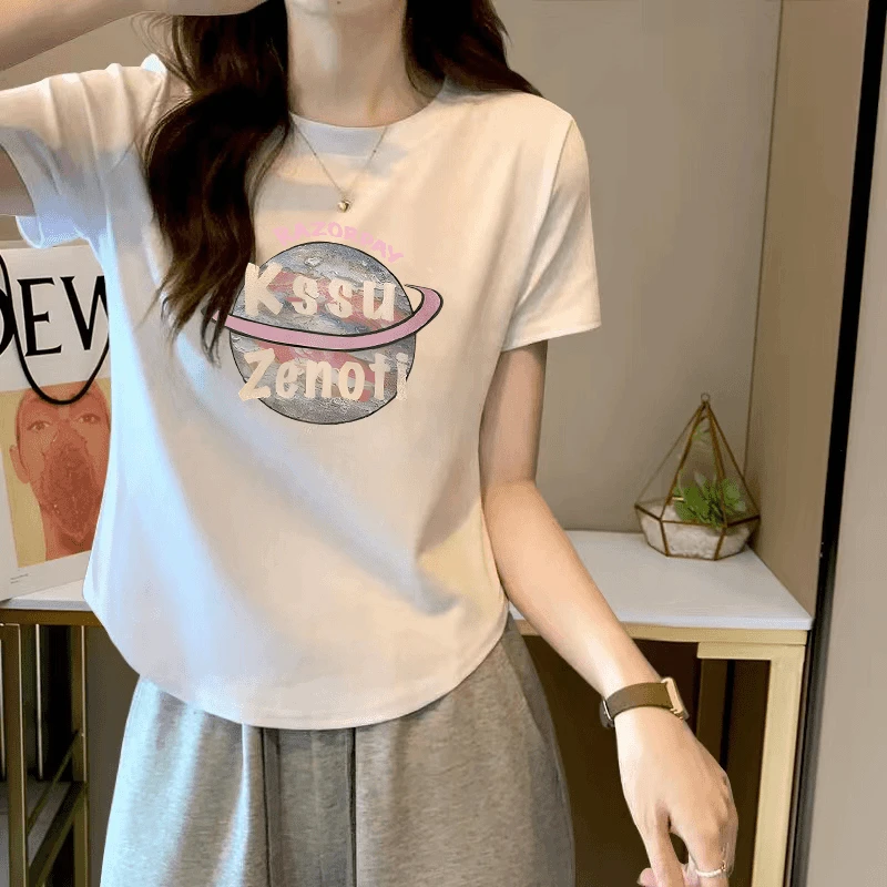 纯欲风辣妹洋气减龄修身显瘦正肩短袖T恤女夏季韩版简约圆领上衣