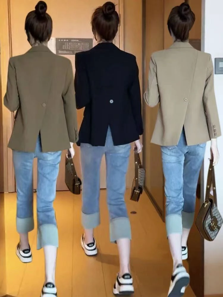 高智淡人韩版黑色小西装显瘦气质网红洋气时尚休闲春秋修身小个子