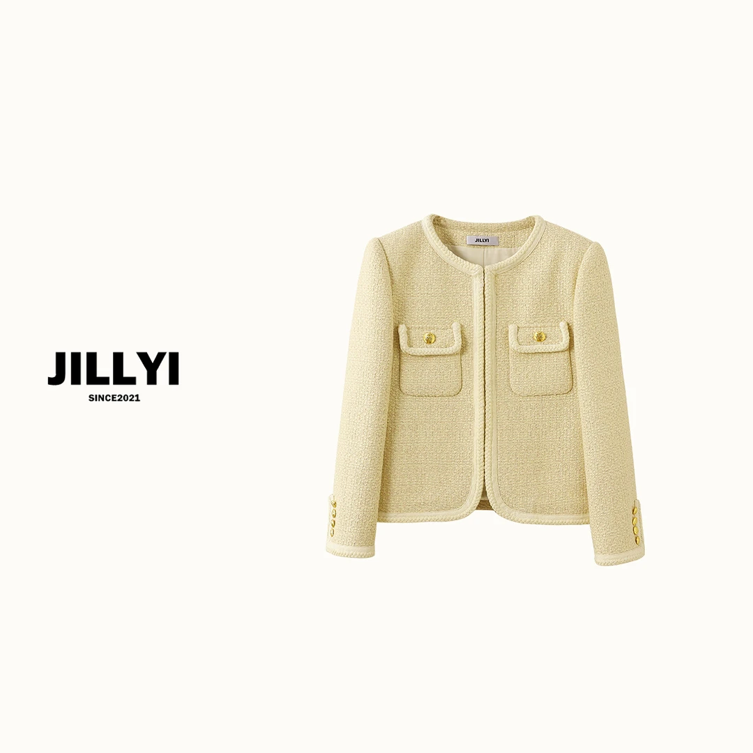 JILLYI【奶黄少女】奶油黄外套百搭法式小香风气质时尚秋冬重工冬季