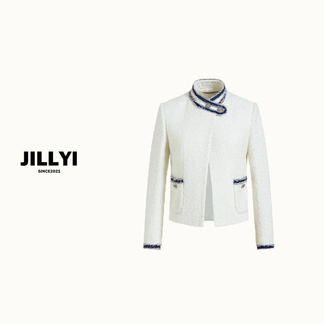 JILLYI【秋冬雪夜】钻石雪花扣粗花呢外套小香风名媛气质时尚显瘦