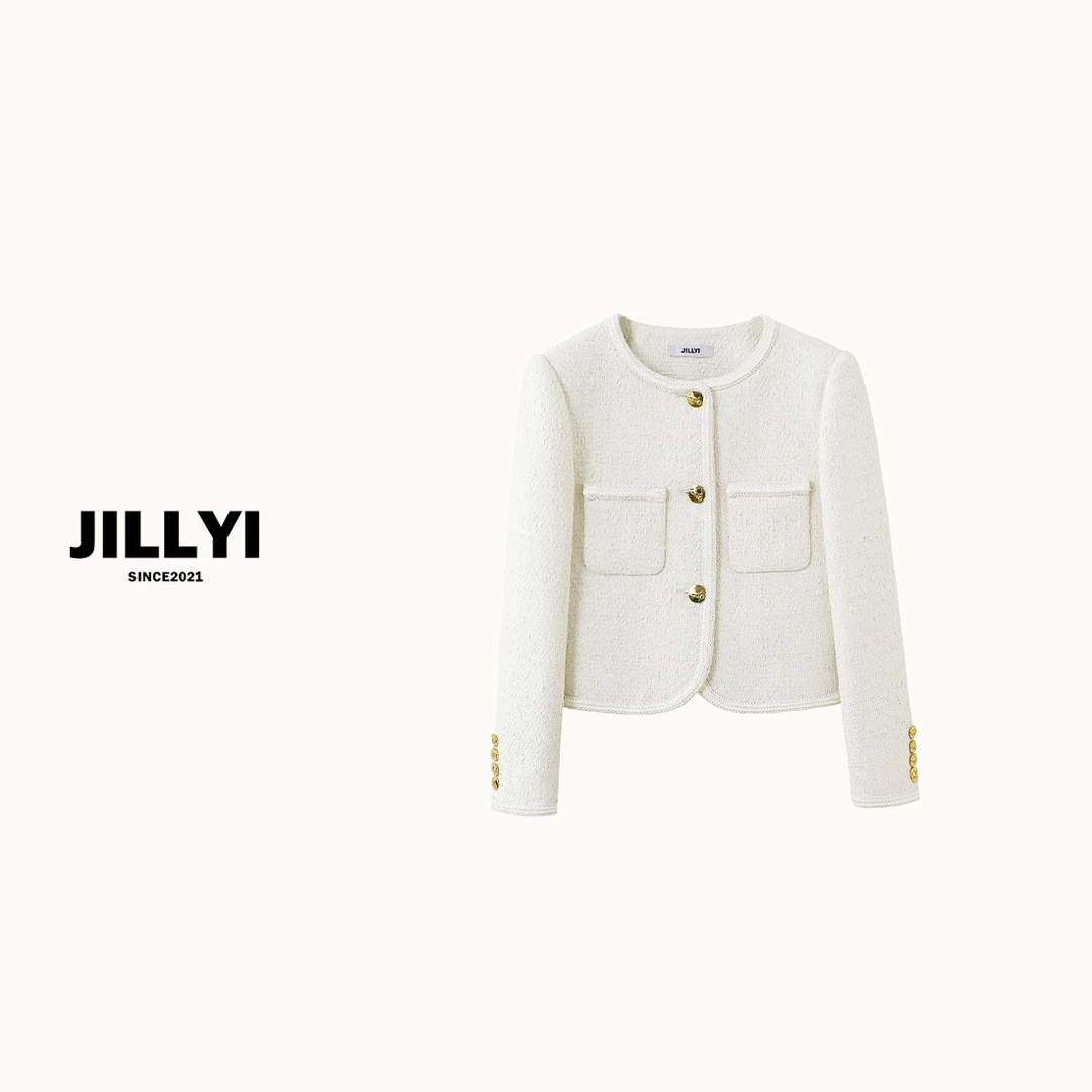 JILLYI珠海店【常年断货】法式经典轻奢小香风三扣外套黑/白两色外