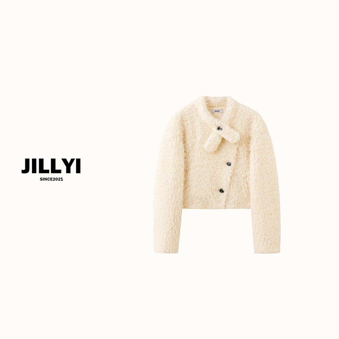 JILLYI【椰子芝士】奶油色蝴蝶结领口毛绒外套小香风冬天网红款外套