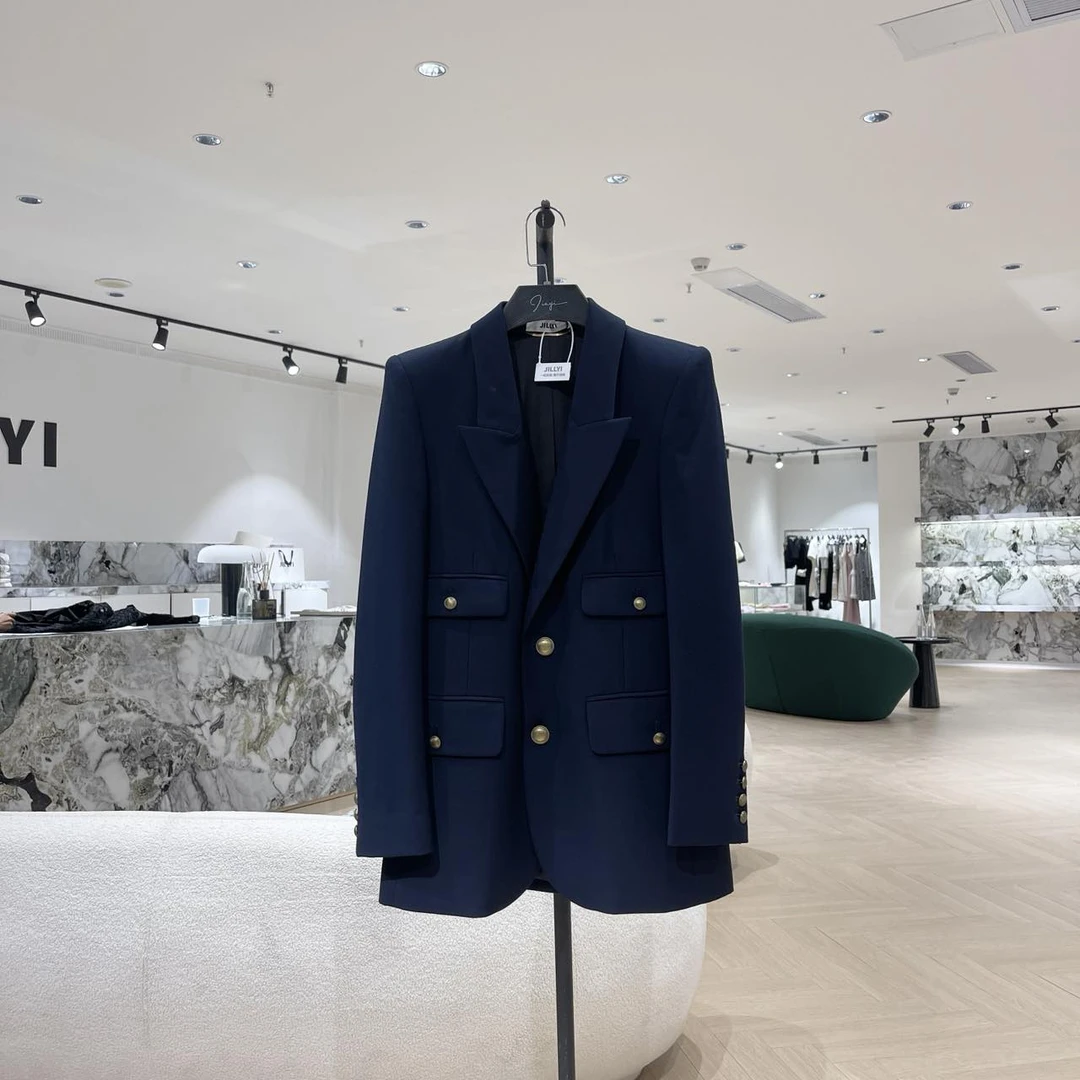 JILLYI南山店【ROSE西装】时尚气质深蓝色四口袋西装显瘦气质休闲商