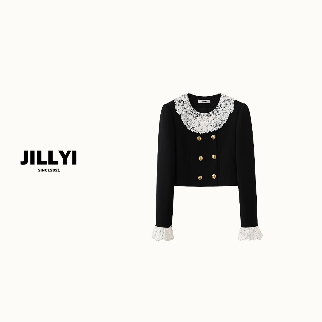 jillyi【ROSE玫瑰】手工蕾丝领小外套小香风时尚百搭气质