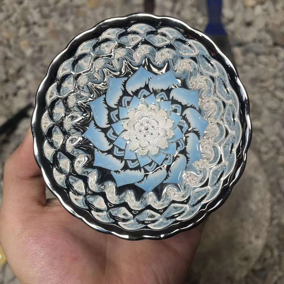 花开富贵蓝妖妃银莲杯手工茶盏 高端茶器茶杯主人杯