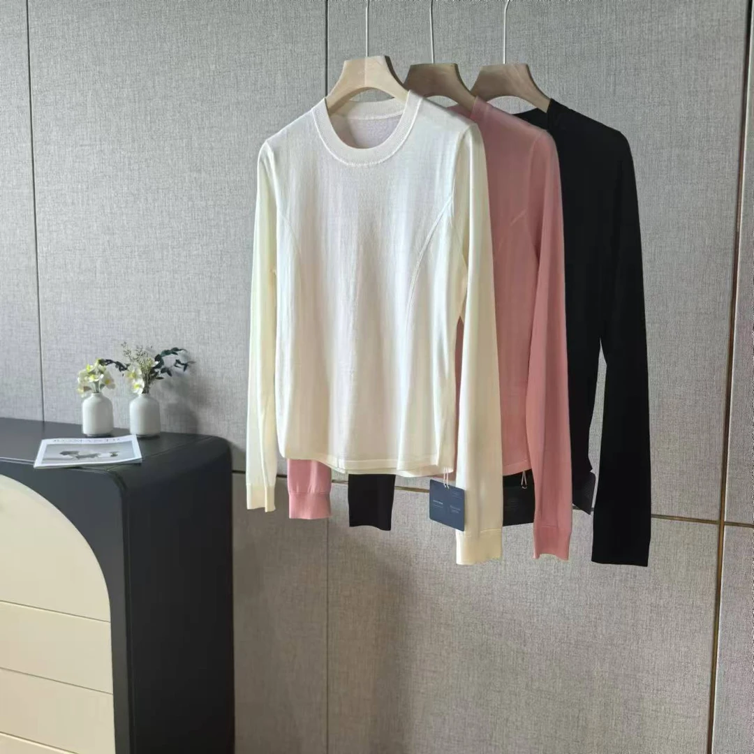 40302韩系圆领圆弧腰线18针扬子美丽诺羊毛套头衫