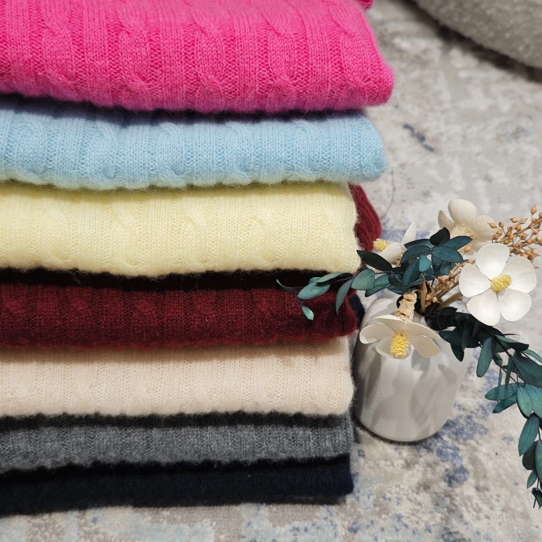 82193圆领套头纯色百搭麻花长袖绞花羊绒上衣针织衫羊绒衫