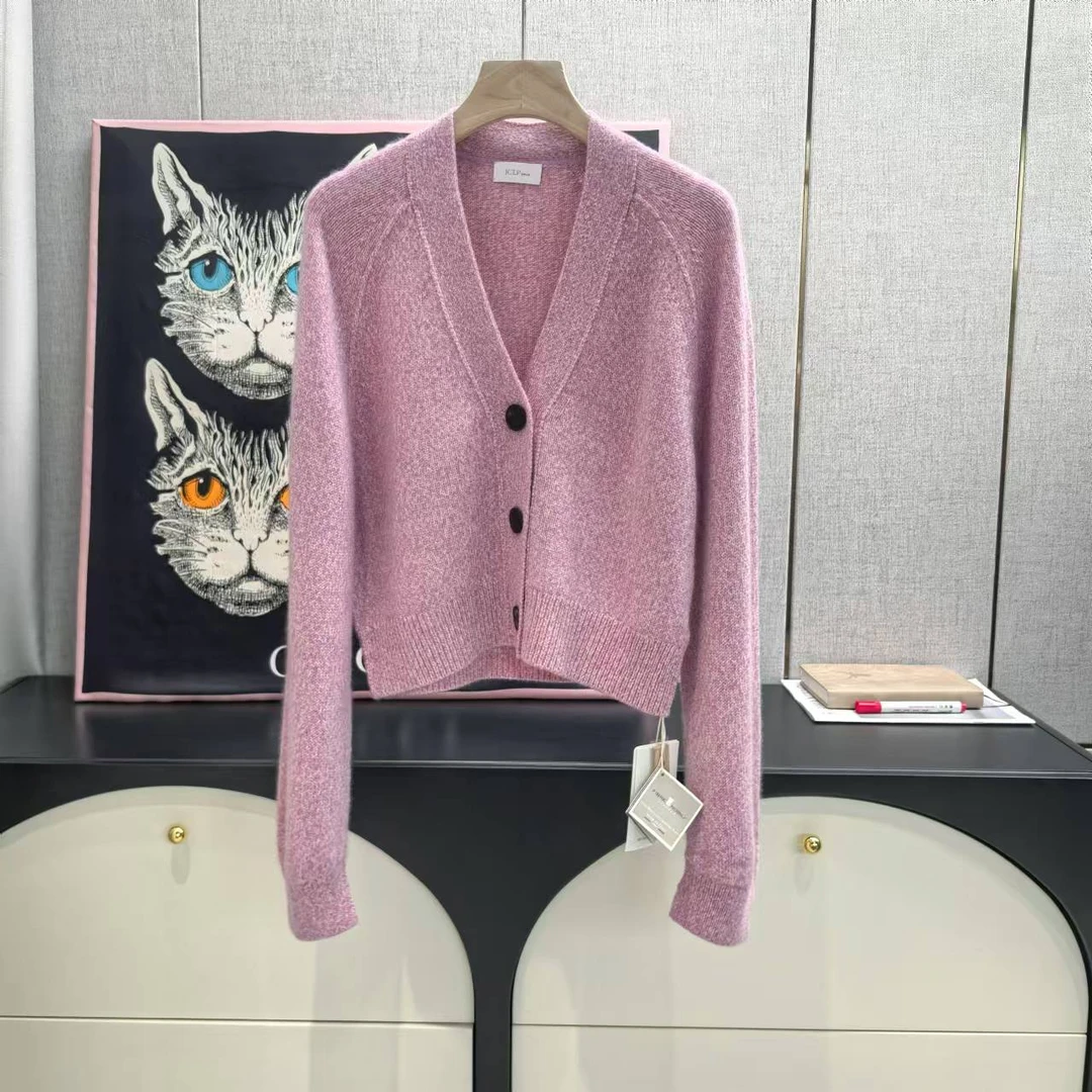 2797意大利邓肯纱线花纱弯刀袖纽扣开衫