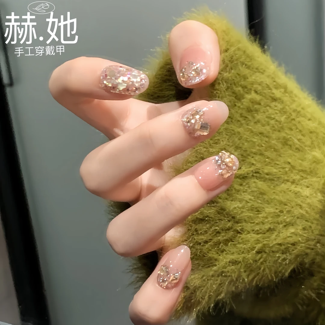 【潘多拉】夏日爆款 极光碎钻锡纸欧泊 温精灵 纯手工显白穿戴甲