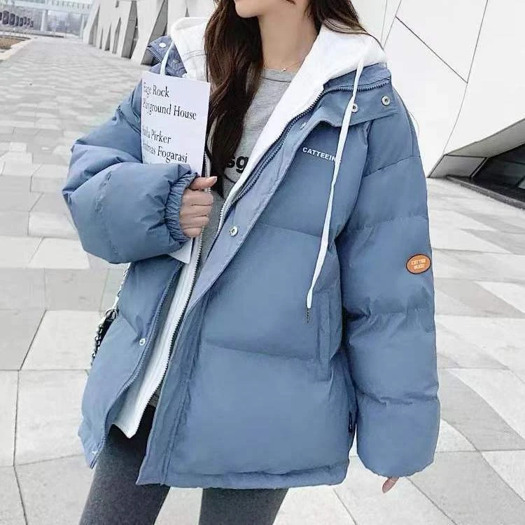 羽绒服服女冬装新款初中高中学生羽绒服面包服宽松假两件/非半身