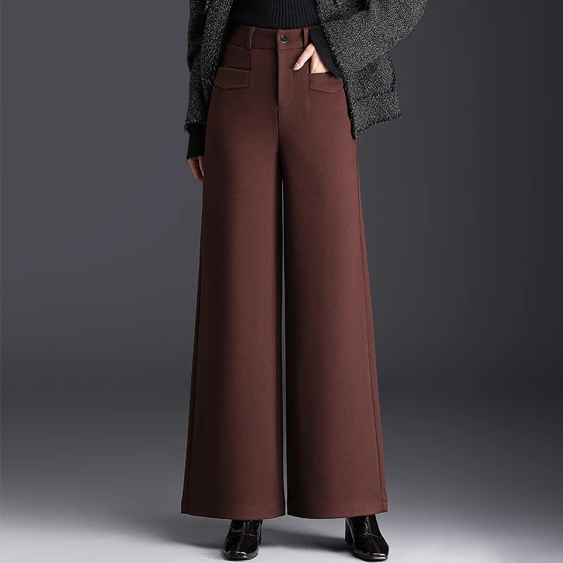 安可拉红毛呢阔腿裤女款爆款2024新款秋冬高腰垂感休闲直筒大脚裤