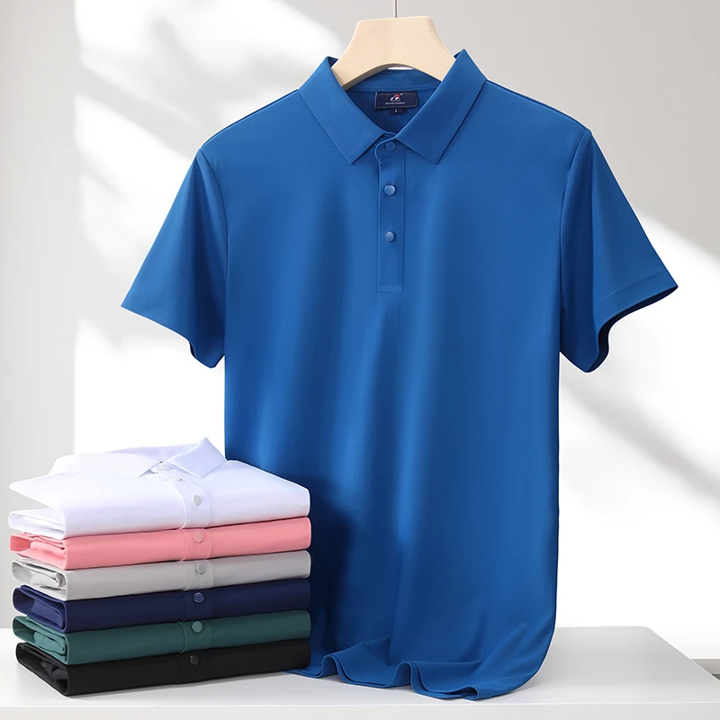 男士高档翻领冰感POLO衫商务休闲无痕冰丝短袖