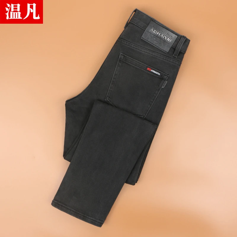 秋冬款高端尼纳灰牛仔裤男弹力修身小脚裤中腰休闲百搭显瘦九分裤