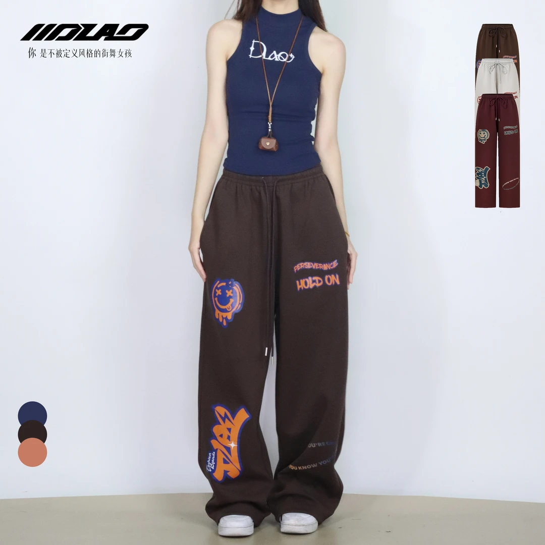 【清仓五折专区】原创凉感涂鸦运动裤卫裤显瘦宽松美式嘻哈直筒0685