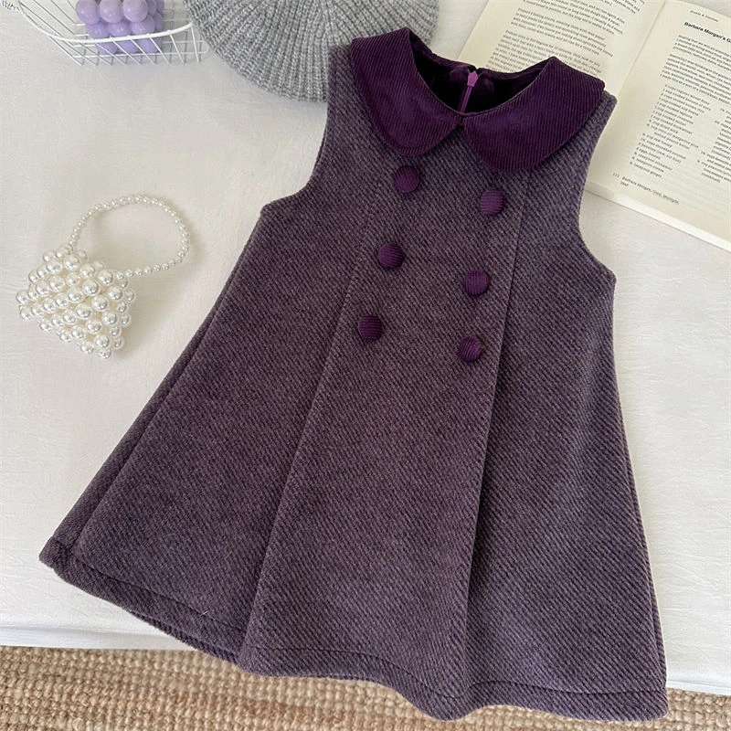 新款2024女童加绒连衣裙秋冬洋气女孩冬装背心裙女宝小香风裙子潮