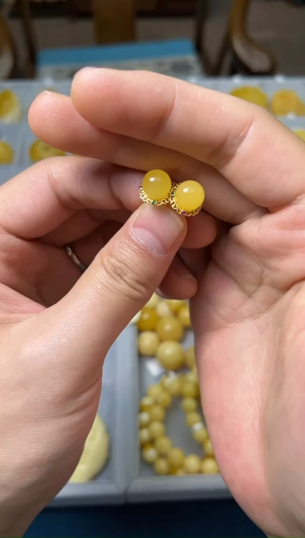 【闪购商品】琥珀裸石银S925镶嵌150006-蜜蜡耳钉