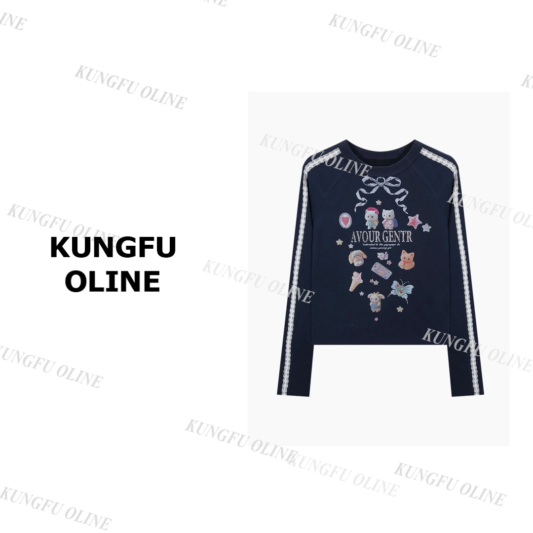 【打底】CT6856早秋新款印花时尚长袖棉t恤女百搭短打底上衣